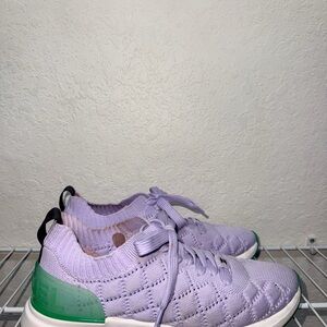 Lavender Knit Slip-On Sneakers with Green Heel Accent CHANEL